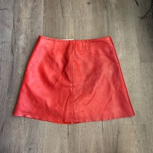 Red leather skirt